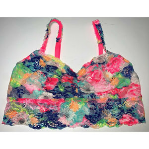 Victorias Secret PINK Rainbow Floral Flower Lace Adjustable Bralette Bra Women M